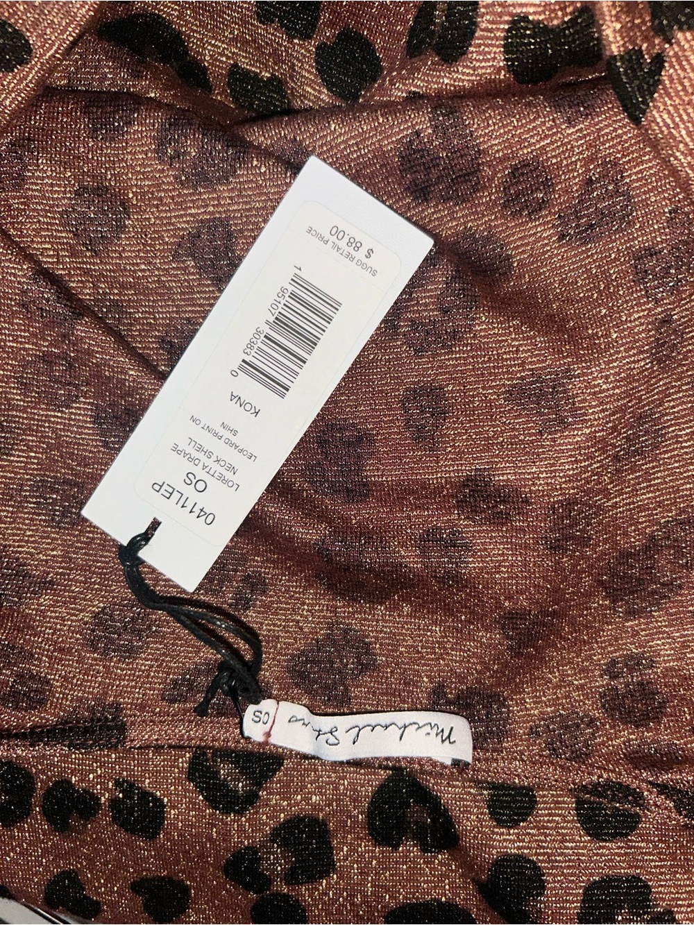 NWT Michael Stars Loretta Drape Neck Shell Top Leopard Print on Shine in Kona OS - Picture 4 of 5